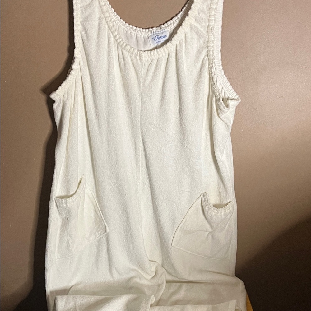 😄Vintage white fleece jumper pockets stretchy